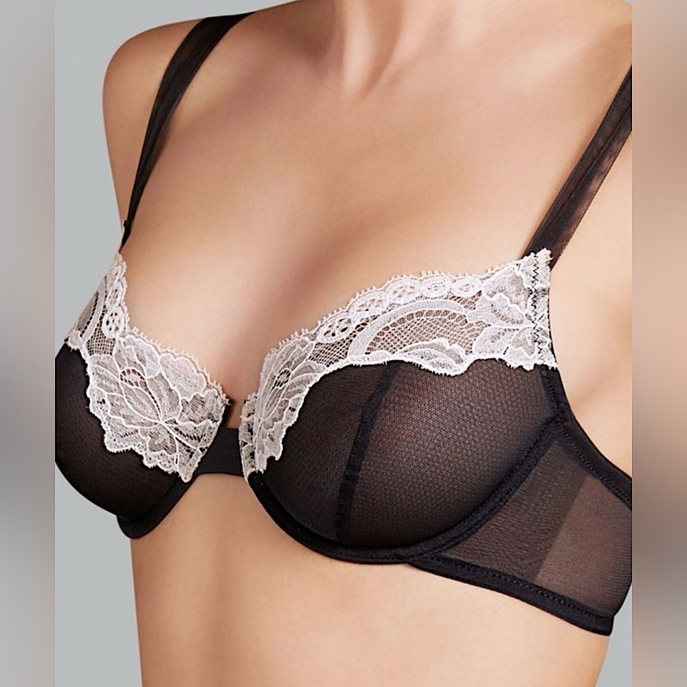 ANDRES SARDA "EDEN" DEEP PLUNGE PADDED BRA AND PANTIES SET! RICH BLACK!